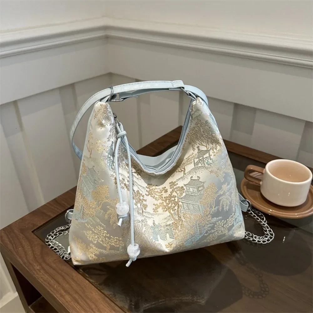 Elegant Chinese Style Backpack Large Capacity Multipurpose Womens Shoulder Bag Exquisite Embroidery Ancient Underarm Travel 260307