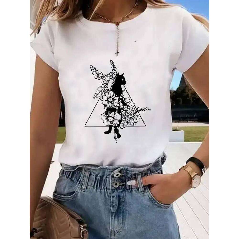 Short Sleeve Print Clothes Women Spring Summer Female Tee Fashion Cat Love Sweet Valentine Shirt Lady Graphic T-shirt XJ260306