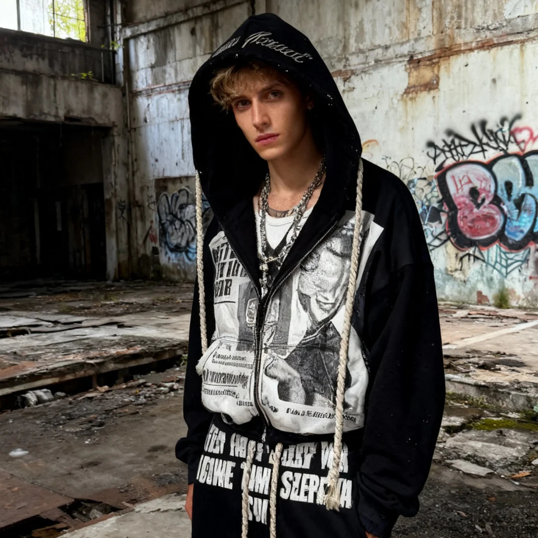2026 Unisex High Street Dark Embroidered Hoodie Loose Fit Trendy Streetwear Casual n Sense Sweatshirt 260228