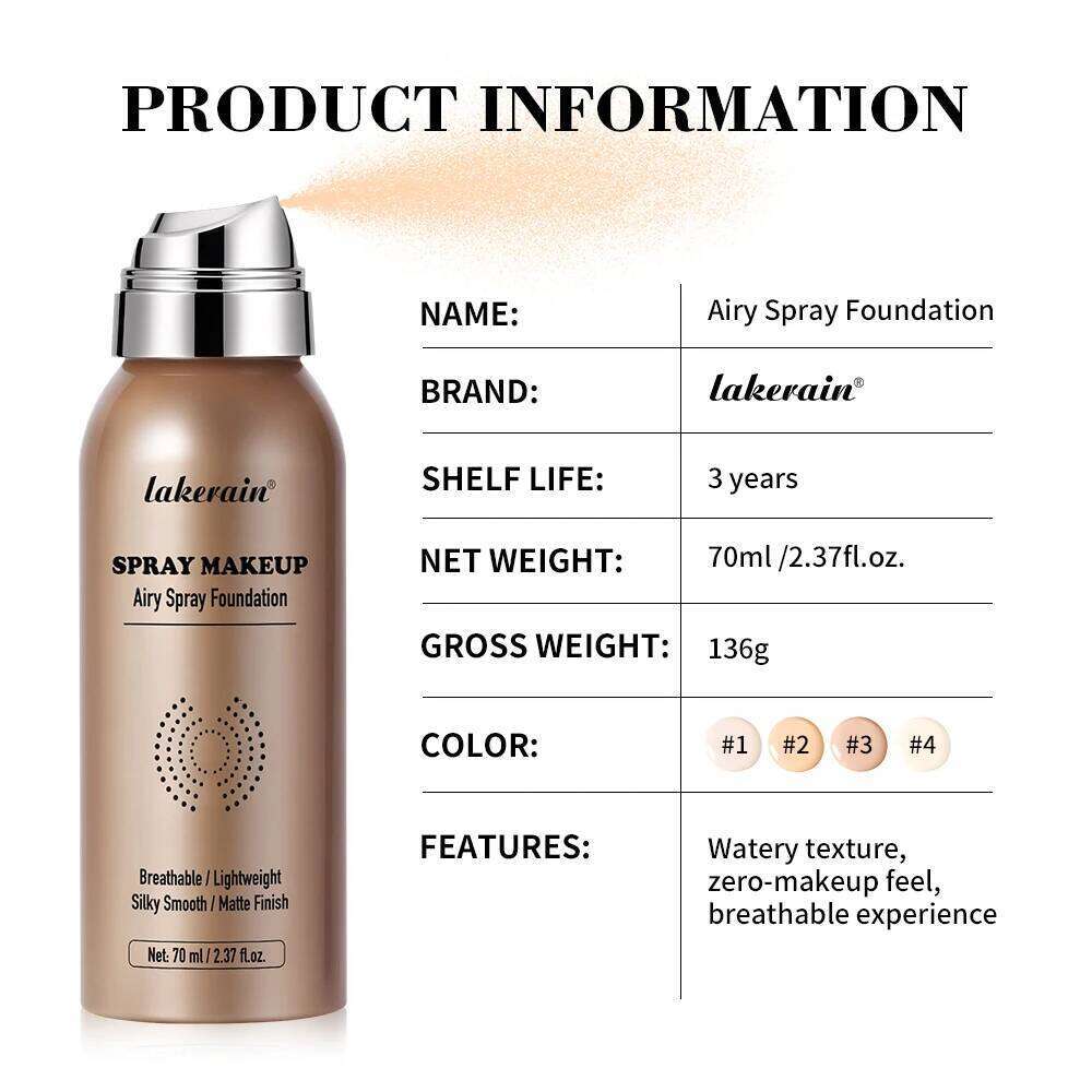 Makeup Natural Lightweight Breathable Matte Finish Moisturizing Waterproof Long-lasting Women Foundation Spray 26L0306