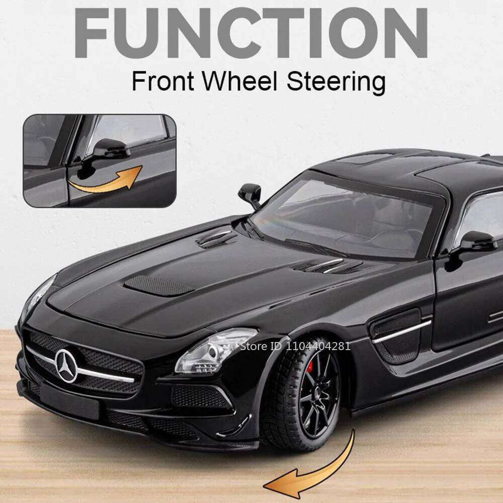1:24 SLS Vision GT Diecast Alloy Model Miniature Car Toys Sound Light Pull Back Doors Opened Sports Cars Collectibles Child Gift Z260307