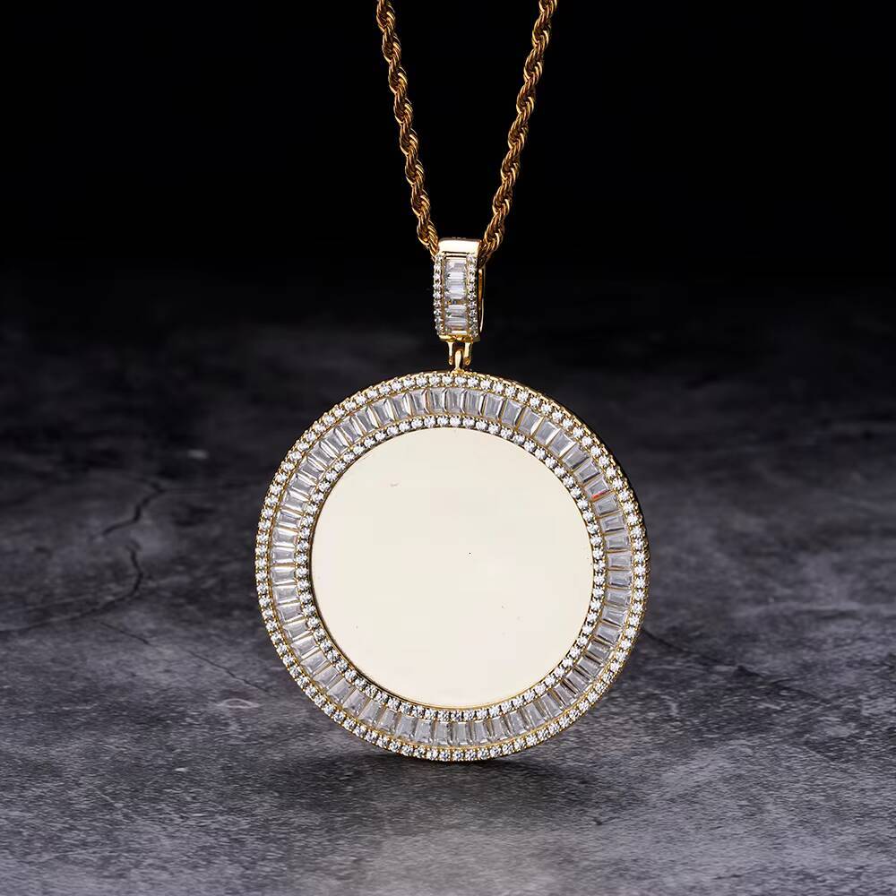 Hip Hop Iced Out Vvs Moissanite baguette Cz 10k White Gold Plated Large Memory Diy Sublimation Custom Photo Pendants