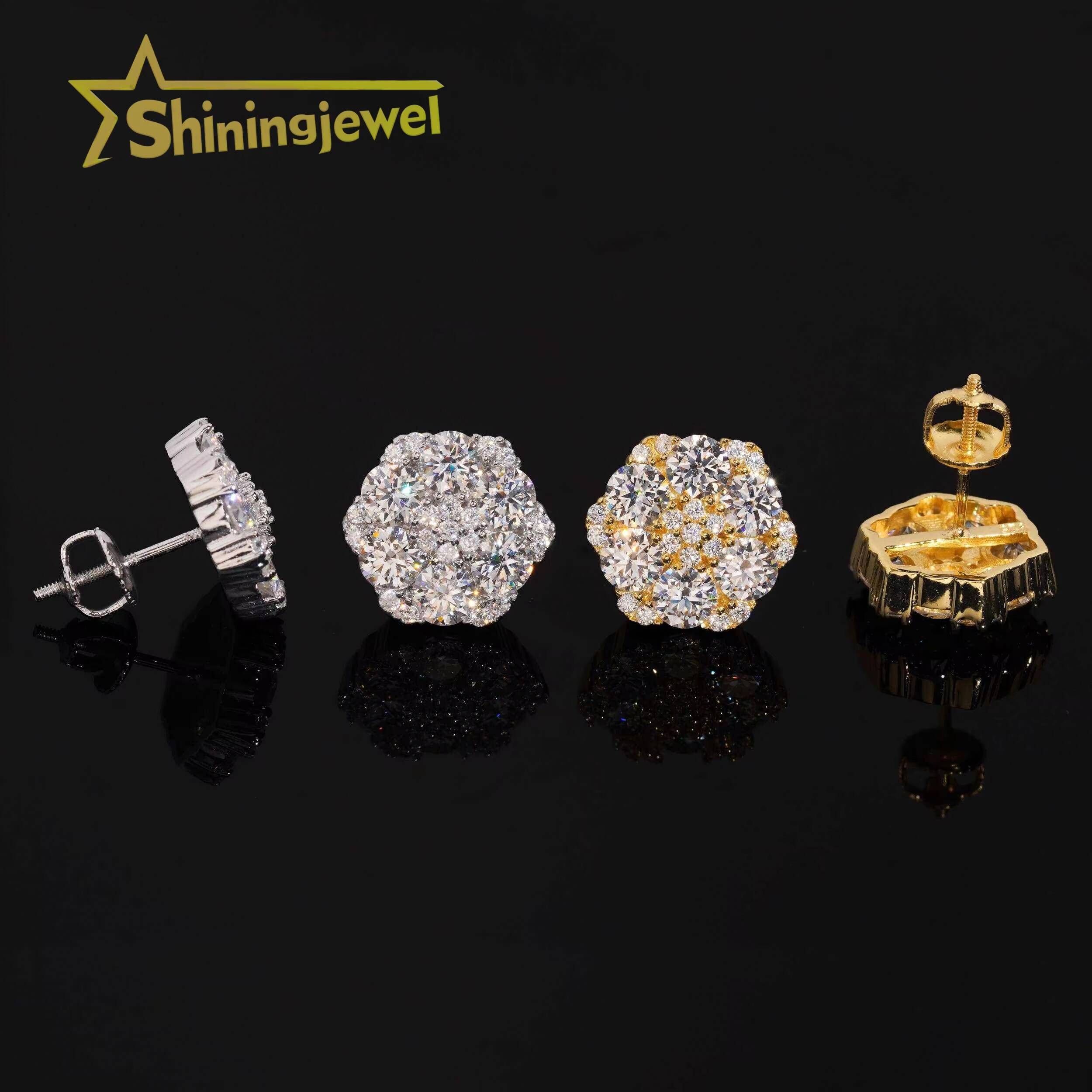 Big Cluster Flower Earrings 135mm Moissanite Flower Stud Earrings Hip Hop 925 Silver Gold Plated Pass Diamond Tester