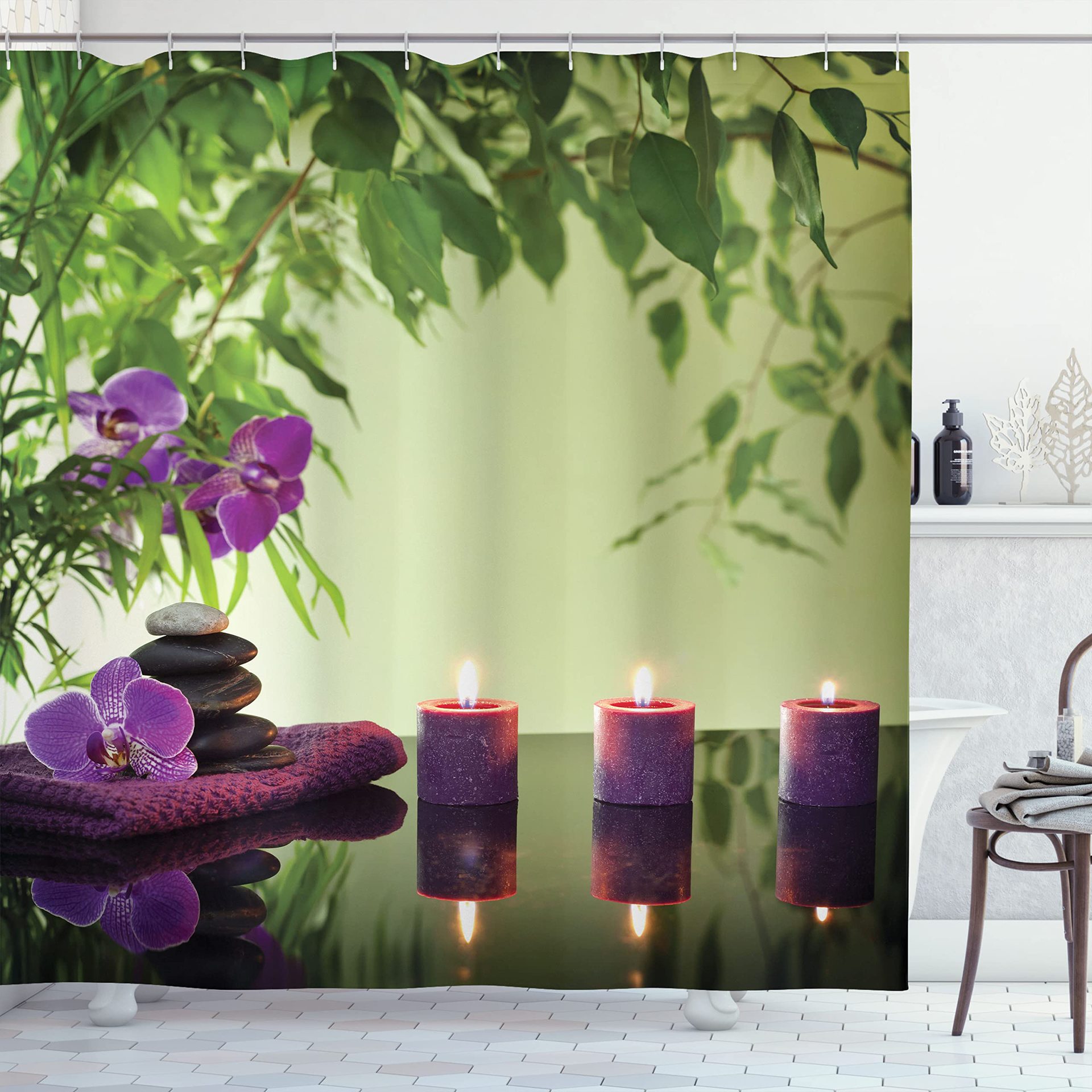 YL-38314 Orange Shower Curtain with Triangular Mosaic Shape and Pattern, Abstract Pixel Effect, Waterproof Shower