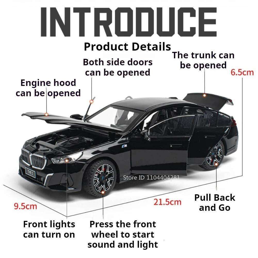 1:24 Scale 530Li I5M60 Miniature Model Alloy Diecast Car Toys Doors Opened with Sound Light Pull Back for Friend's Holiday Gifts Z260306