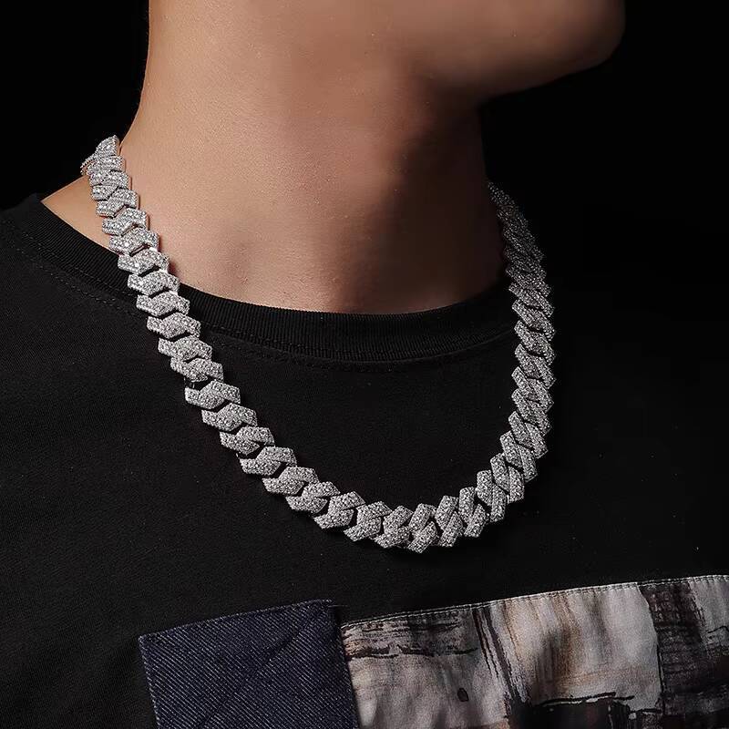 Full Moissanite Double Row Cuban Necklace S925 Silver Plated 18K Gold Hip Hop Style for Men Certified Jewelry Hip Hop Necklace