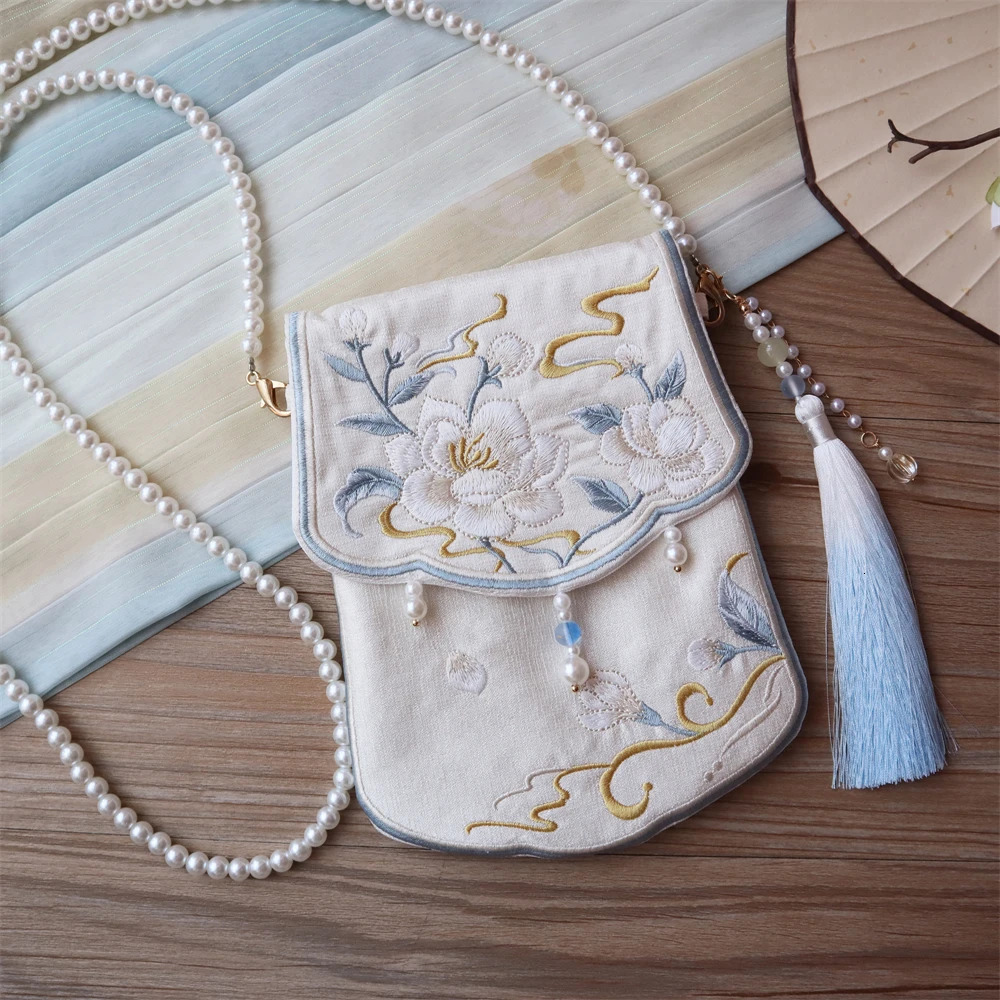 1pcs Handmade Embroidery Hanfu Shoulder Bag Ancient Style Allmatch Tassel Crossbody Satchel Coin Purse Women Girl Gift 260307