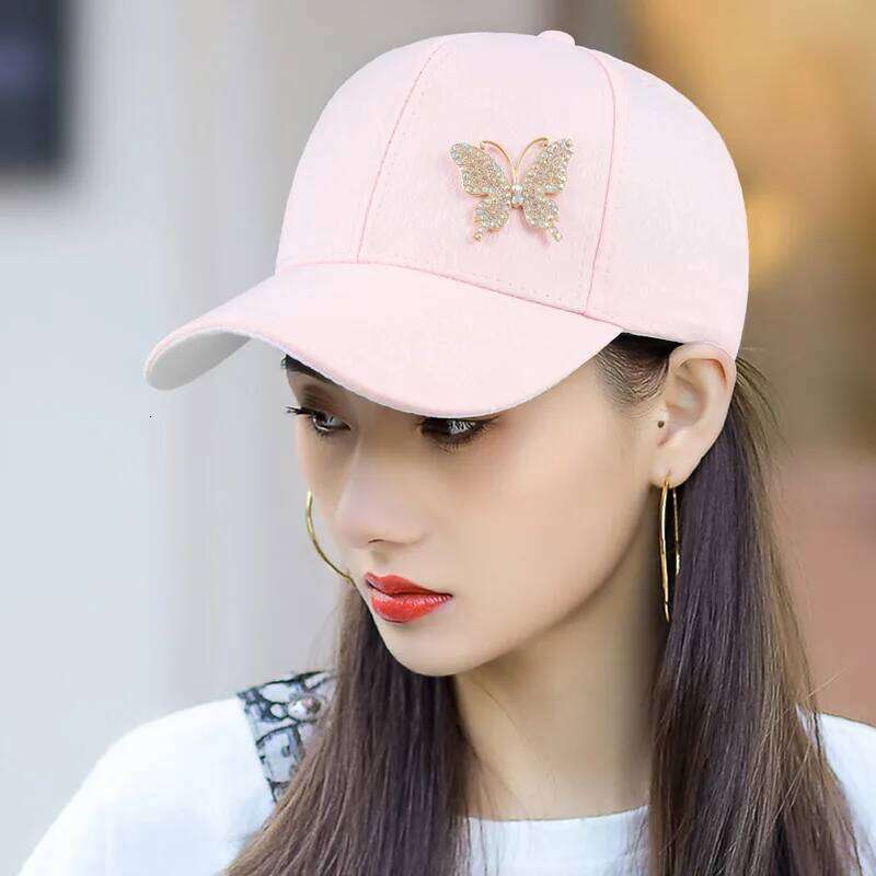 Ladies Summer New Rhinestone Butterfly Sweat Absorbing Sunscreen Sun Hat Fashion Versatile Baseball Cap Breathable Y260304