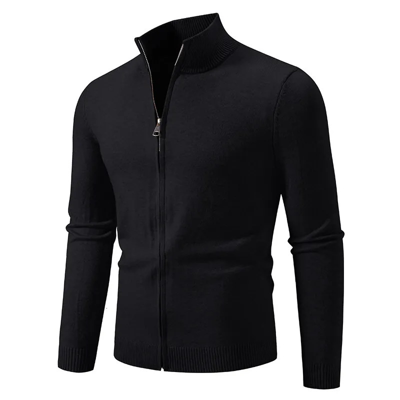 Spring Autumn Mens Fashion Stand Collar Cardigan Solid Color Slim Fit Casual Knitted Sweatercoat Men Korean Style Knit Cardigan 260306