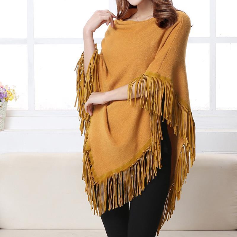 Asymmetrical batwing sweater loose tassel sweater mid-length cape shawl coat womens autumn and winter knitwear240904