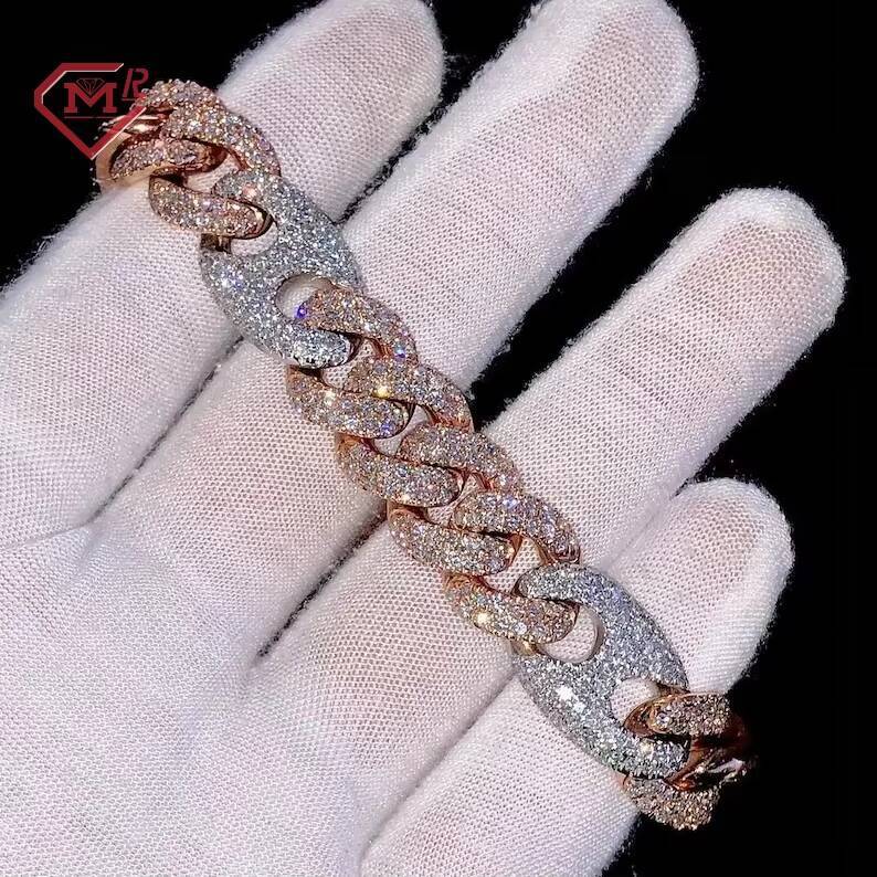 Hip Hop Cuban Link Bracelet 14MM Vvs Iced Out Moissanite Diamond Miami Moisssanite Cuban Bracelet