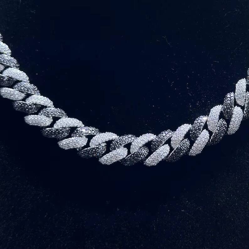 Moissanite Black And White Diamond Iced Out Cuban Link Chain Necklace Hip Hop Trendy Fashion 925 Silver Rapper Party For Mens