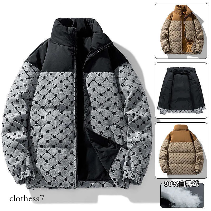 Two-Tone Down Jacket Men, Thickened Trendy Patchwork Stand-Up Collar Coat, 90% White Duck Down, Warm Winter Wear For Couples, Women's Version Ava