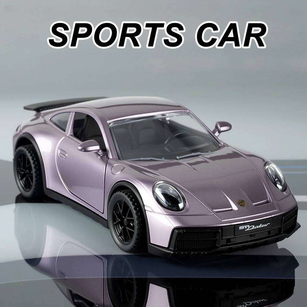 1:32 911 DaKar Alloy Sports Car Model Diecast Toy Ornament Doors Opened Sound Light Pull Back Miniature Models Toddler Kids Gift Z260307