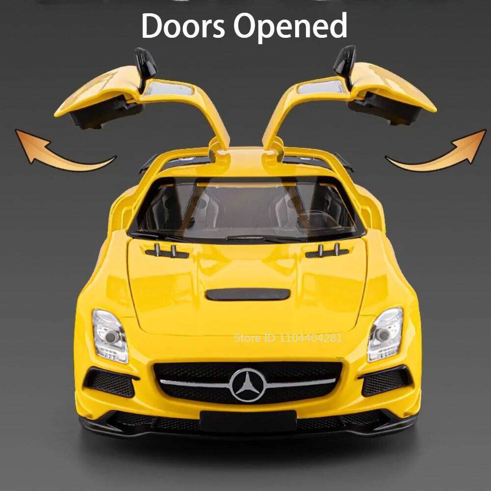 1:24 SLS Vision GT Diecast Alloy Model Miniature Car Toys Sound Light Pull Back Doors Opened Sports Cars Collectibles Child Gift Z260306