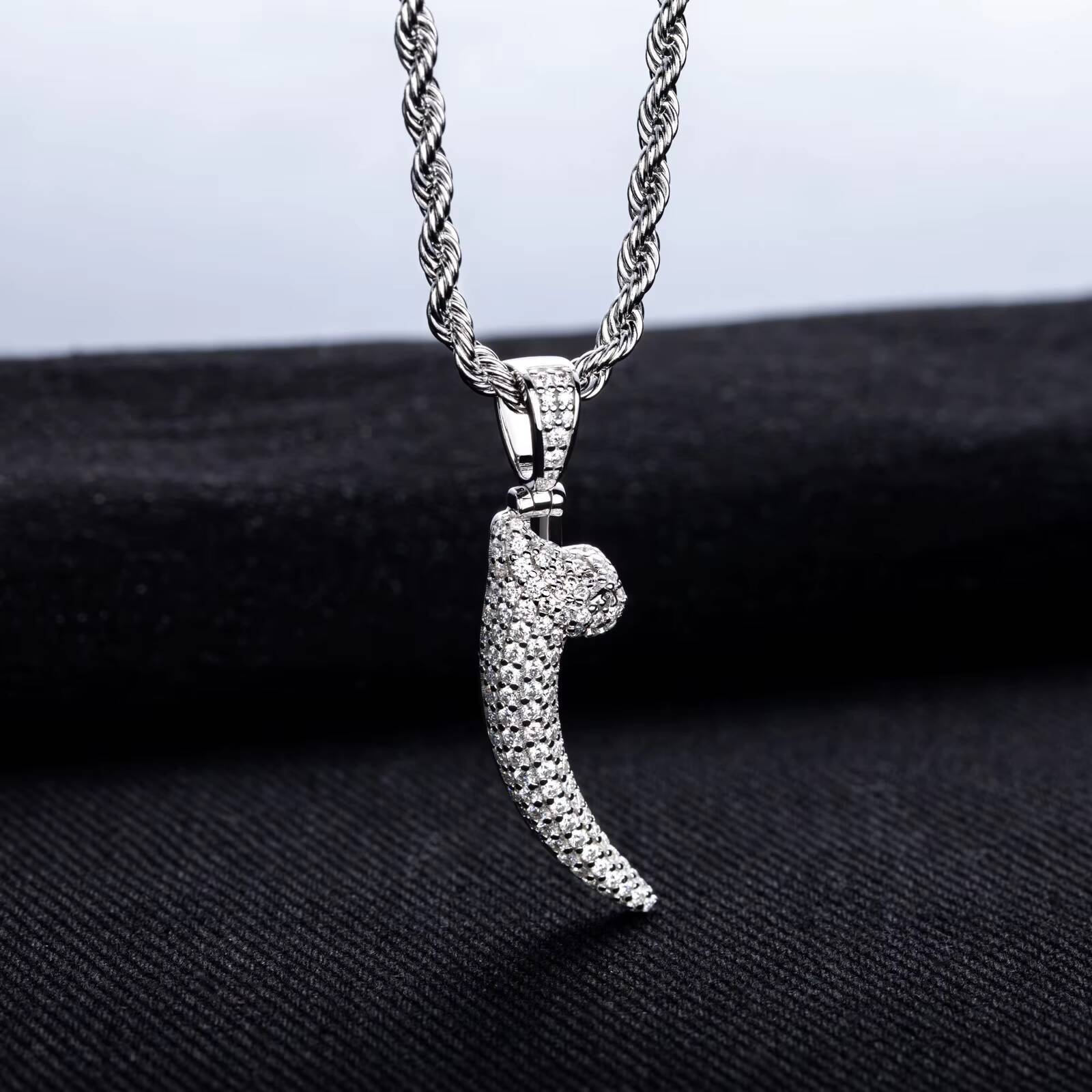New Wolf Fang Pendant Necklace Mens Hip Hop Style in S925 Sterling Silver with Moissanite Unisex Fang Necklace