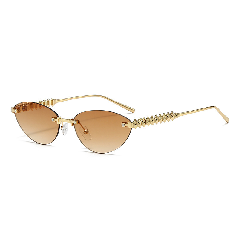 Fashion Cat-Eye Sunglasses For Men Women, Metal Rivet Legs Frameless New European And American