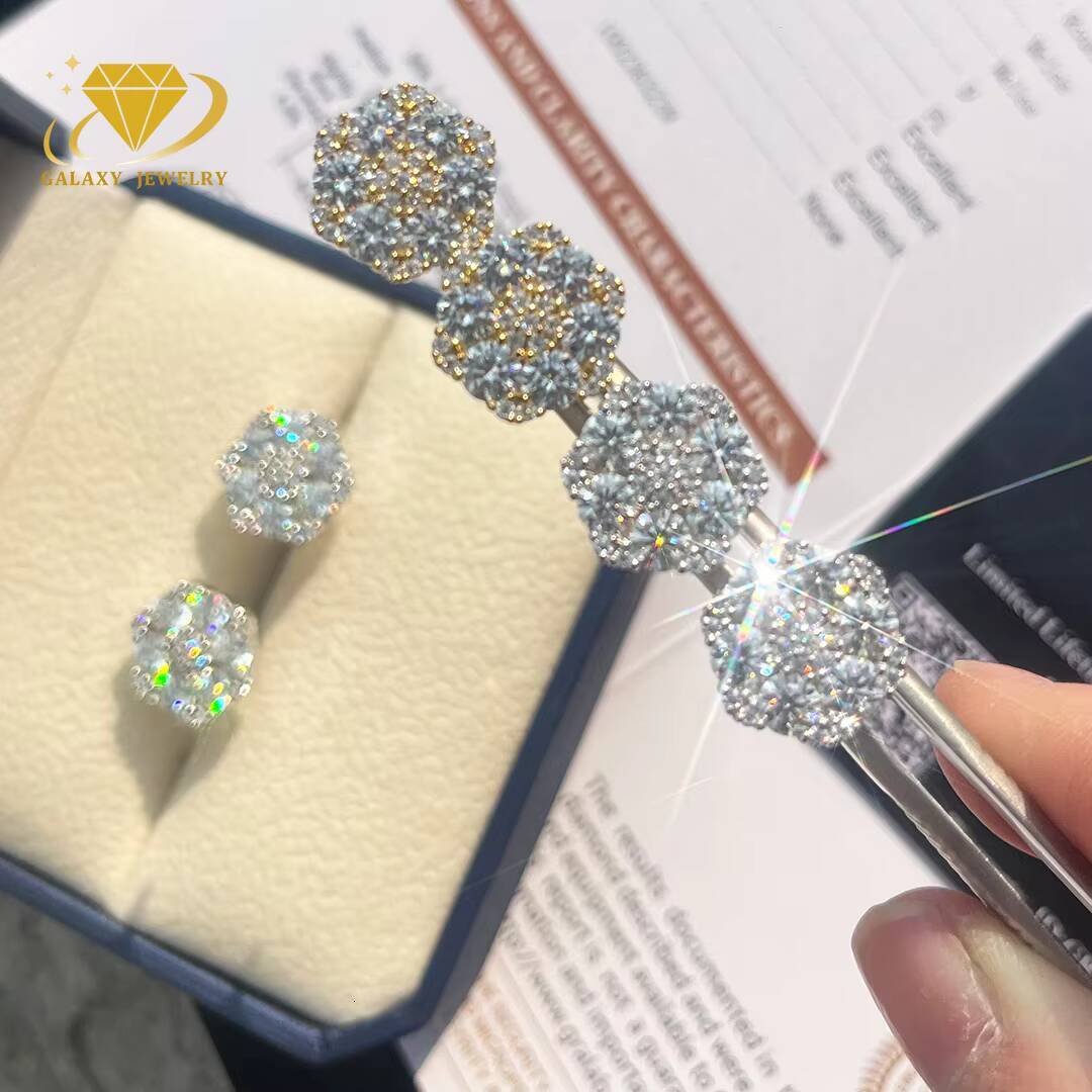 Shining Earrings Silver 925 Screw Back Pass Diamond Test Cluster Snow Flake Moissanite Earrings Iced Out Fine Stud Earrings