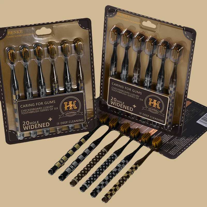 Light Luxury Checkered Toothbrush 6-Pack Soft Bristle Gum Care, Portable for Adult Men & Women Daily Oral CleaningT260307