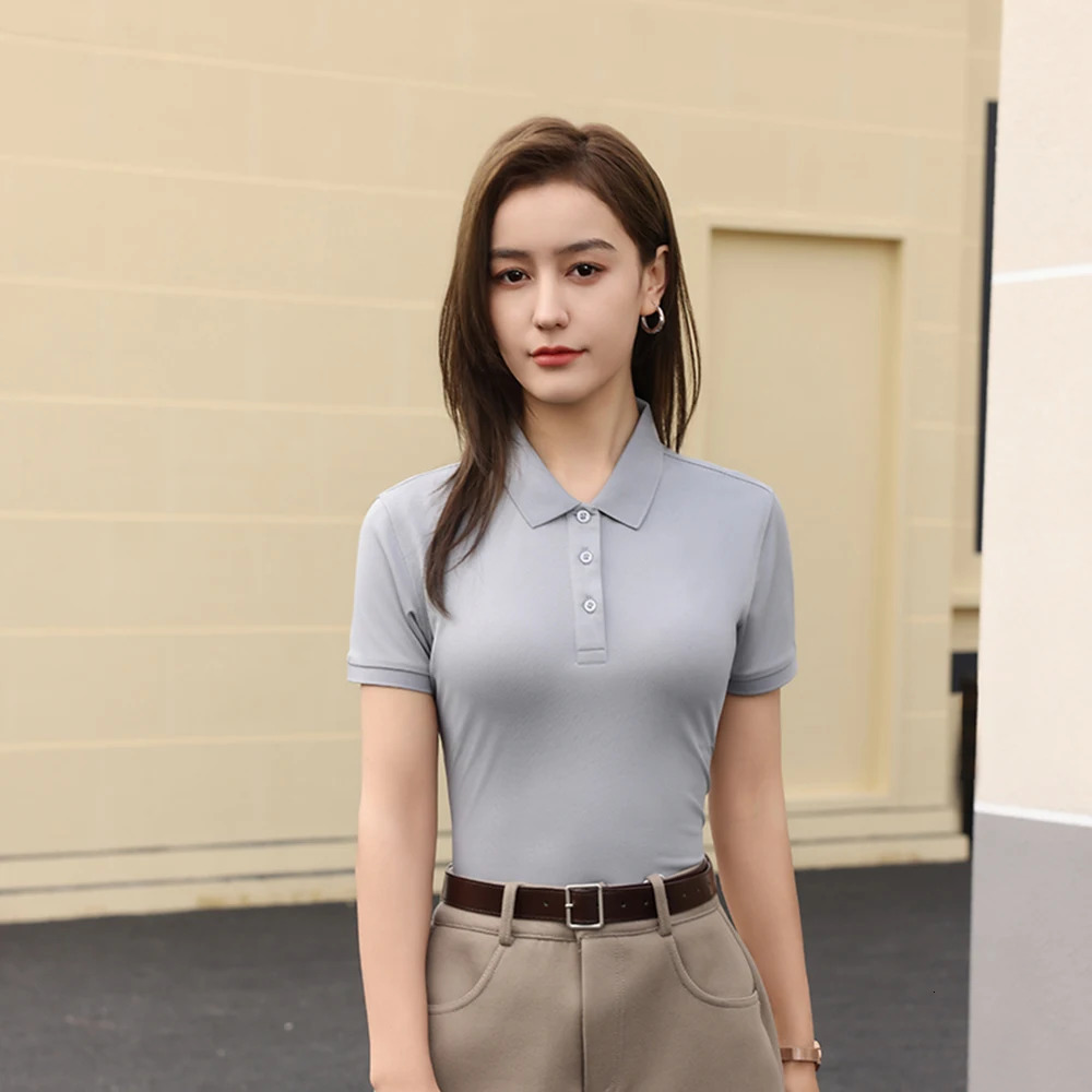 2026 Solid Polo Shirts Commuting Basics TShirts Comfy Button Shirt Sport Tops Office Daily Womans Clothes 260228