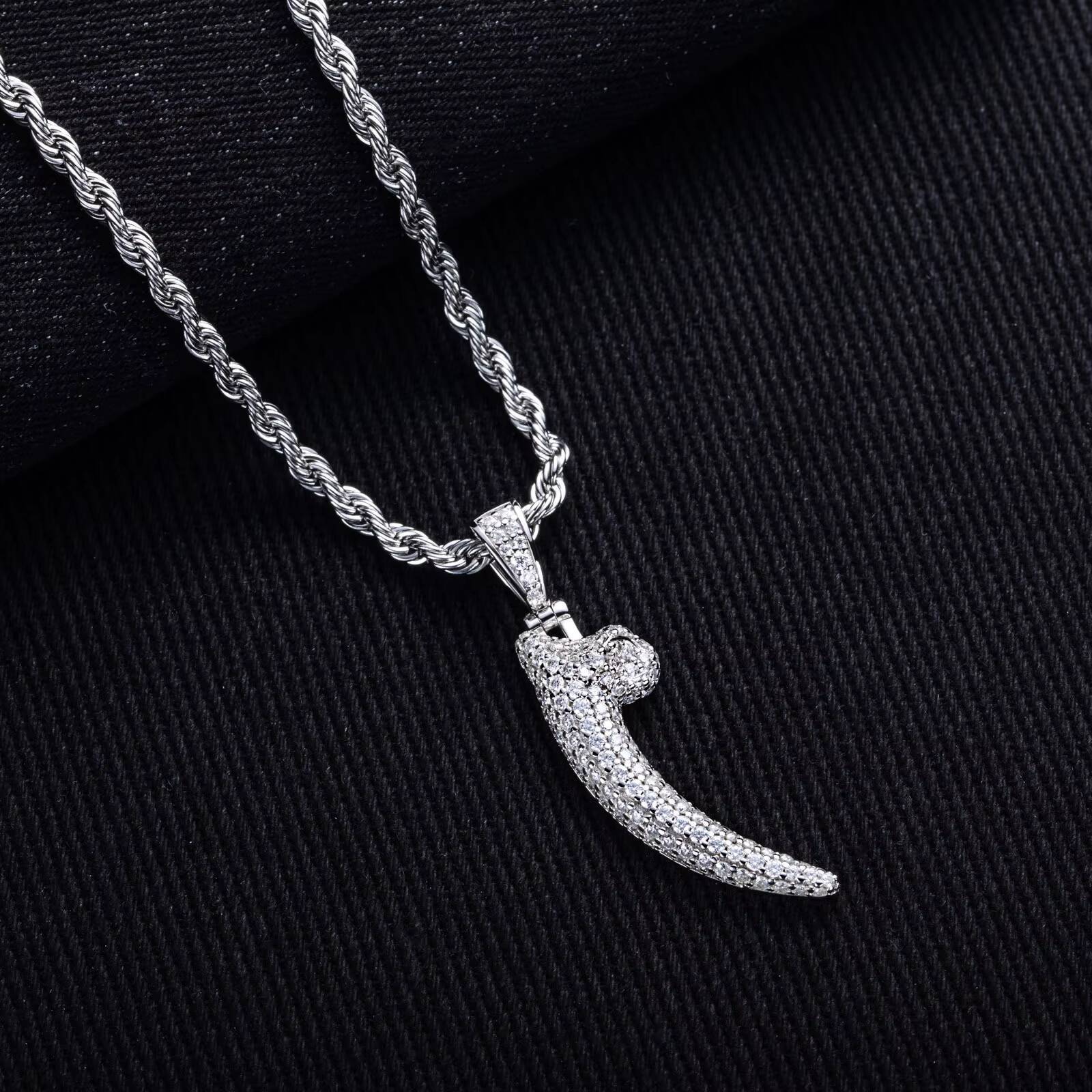 New Wolf Fang Pendant Necklace Mens Hip Hop Style in S925 Sterling Silver with Moissanite Unisex Fang Necklace