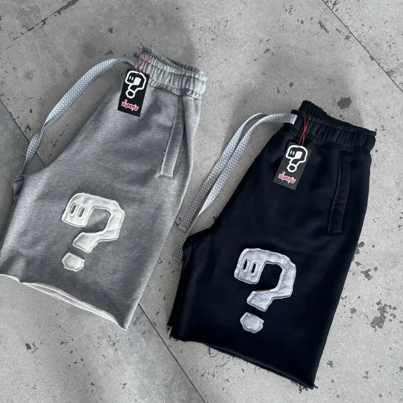 Y2K casual shorts trend symbol patchwork drawstring shorts solid color retro Harajuku hip hop men women fine fabric street wear 260306