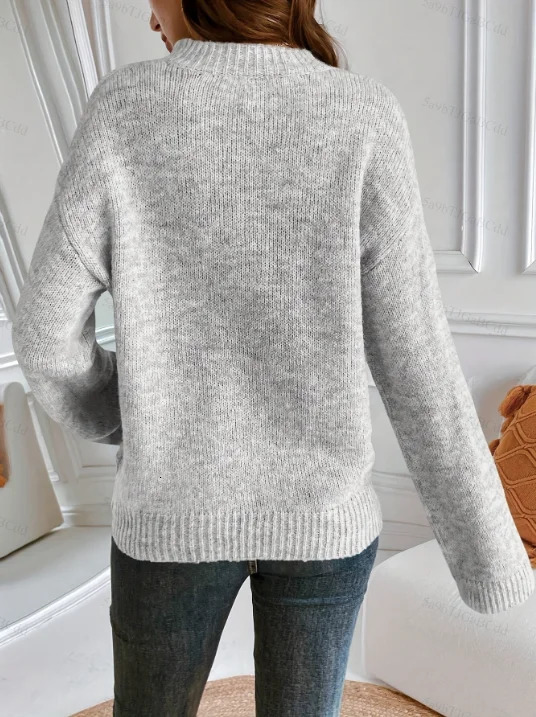 Ladies Elegant Solid Color Knitted Sweater Essential for Daily Outings Comfortable Fashionable Casual Wear 260306