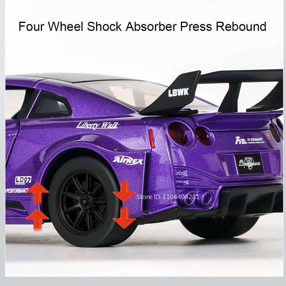 1:24 GTR CSR2 R34 Model Toys Diecast Alloy Car Doors Opened Sound Light Pull Back Rubber Tires Miniature Vehices Adult Boys Gift Z260307