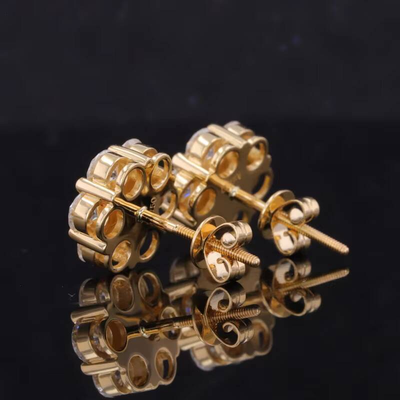 Starsgem Fine Jewelry 18K Solid Gold Special Flowers Style Earrings Moissanite Gemstone Stud Earrings for Gift
