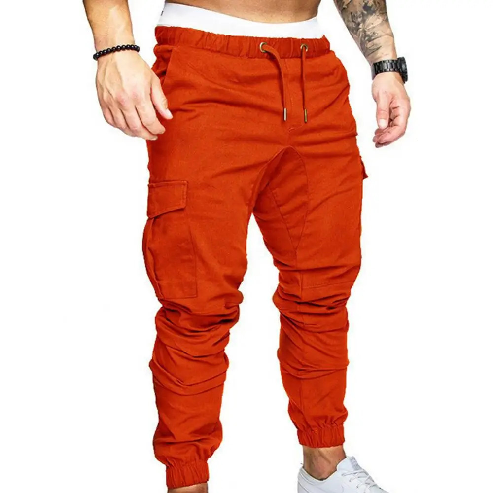Men Casual Solid Color Pockets Waist Drawstring Ankle Tied Skinny Cargo Pants Work Trousers Outdoor Hiking Joggers Pant 260305