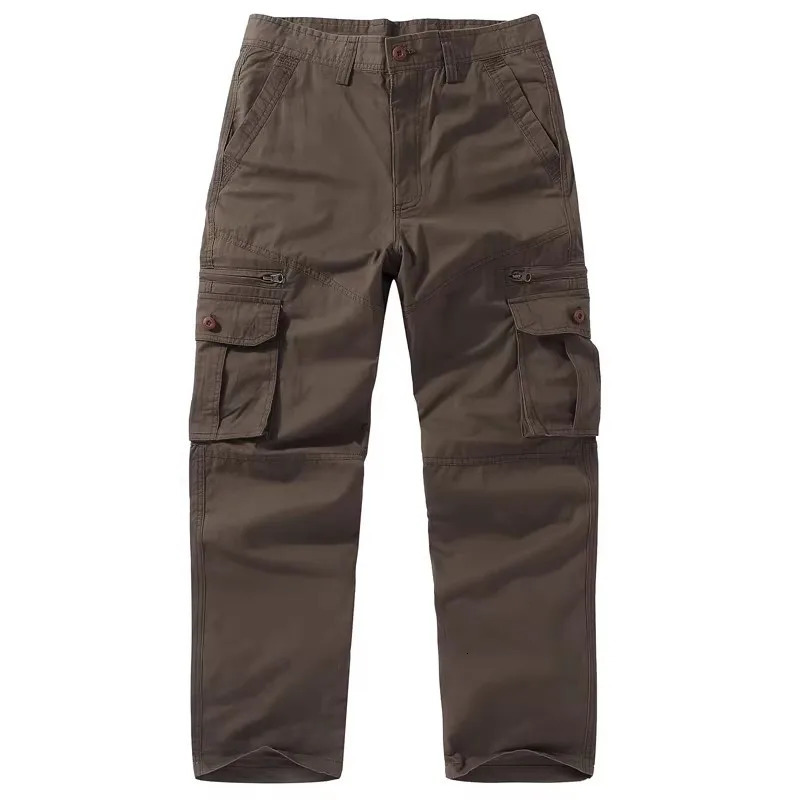 2026 Cotton Casual Pants Men Solid Color Straight Multi Pocket Cargo Pants Mens Fashion Breathable Safari Style Sports Trousers 260305
