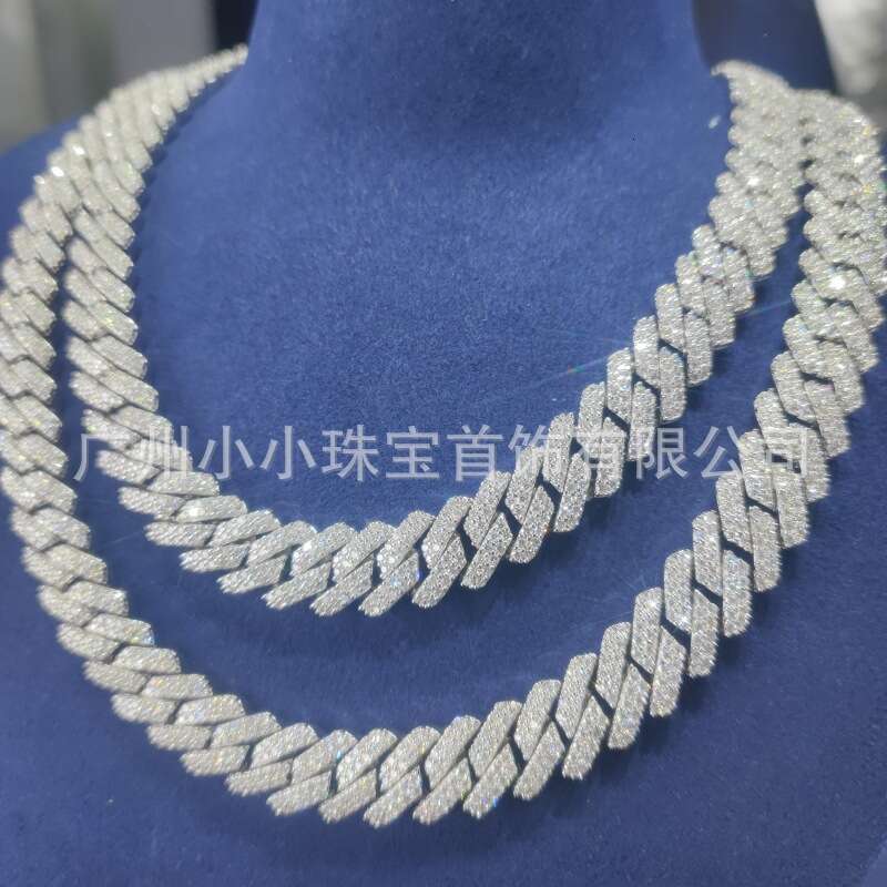 Factory direct cross-border jewelry, sterling silver diamond necklace, 12mm moissanite, high-end hip-hop Cuban chain, premium quality