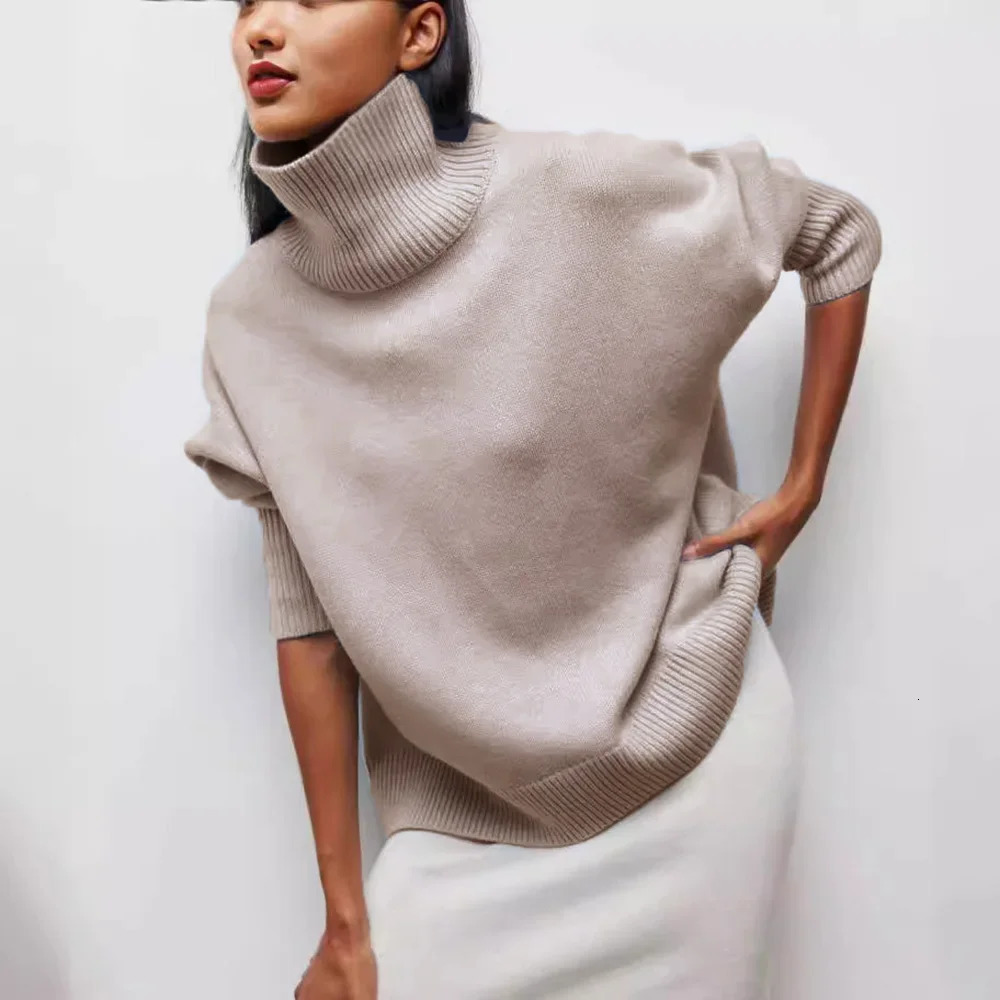 Autumn Winter Casual Fleece Thickened Warm Sweater Womens Turtleneck Solid Knitting Pullovers Rollneck Slim Fit Top 260306