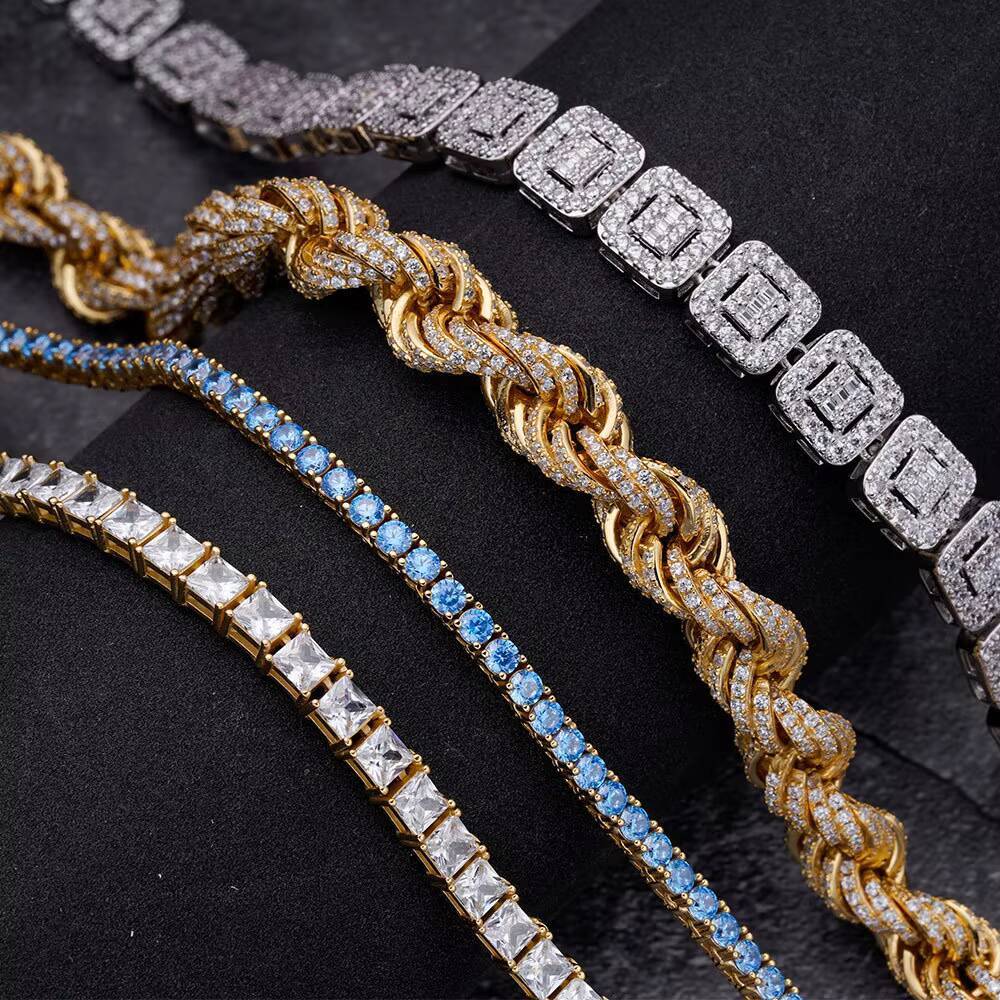 Hip Hop 925 Silver VVS D Color Moissanite Bracelet Bangle Anklet Necklace Choker Men Jewelry 6MM 8MM10MM 12MM Iced Out Rope Chai