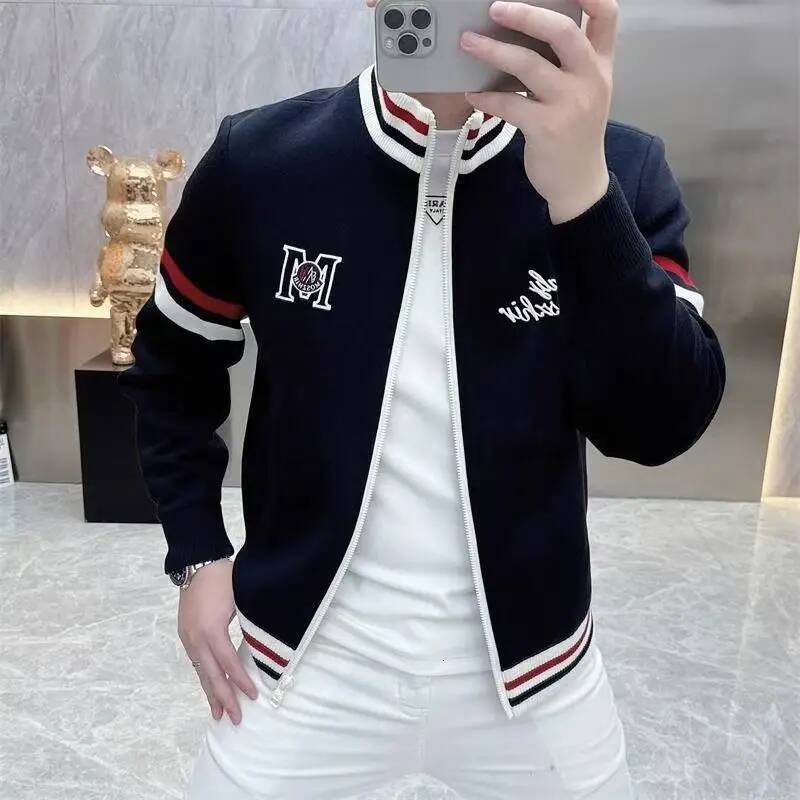 Autumn winter men's standing collar jacket embroidery Coat all-match coat light luxury Long Sleeve Hoodie Jacket