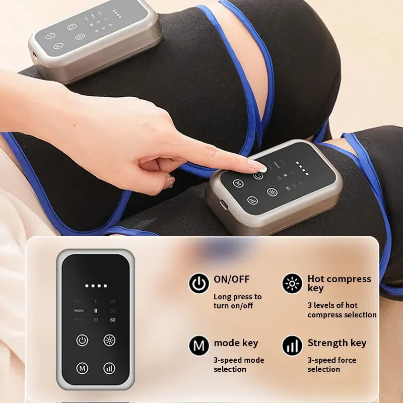 Rechargeable Leg Massager with Heat Air Compression - 3-Level Pain Relief Wrap for Circulation Boost Muscle Recovery LED 260304