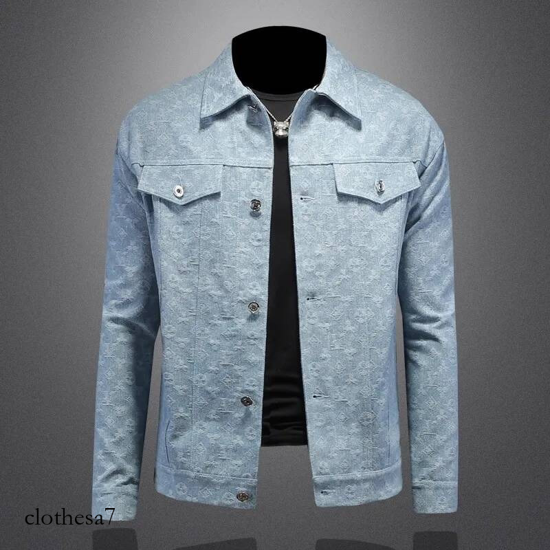 Men's Slim Fit Casual Denim Jacket Autumn Plaid Embossed Collar Trendy Youth Fashionable Outerwear
