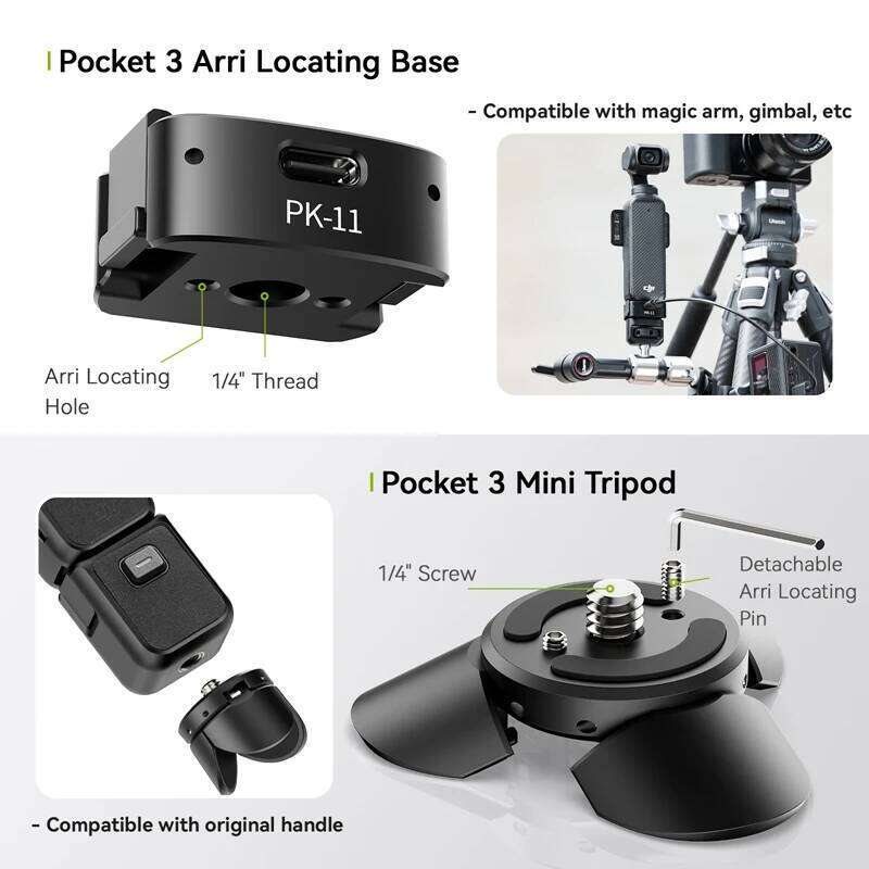 Ulanzi PK-08 Mini Tripod / PK-11 Arri Locating Base DJI Osmo Pocket 3 for Livestreaming Vlog Travel Photograph 26W0307