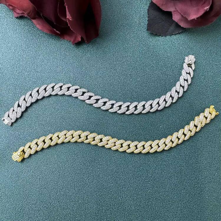 Fashion Hip Hop Iced Out Moissanite Fine Jewelry Women Bracelets Bangles 925 Sterling Silver Cuban Link Chain