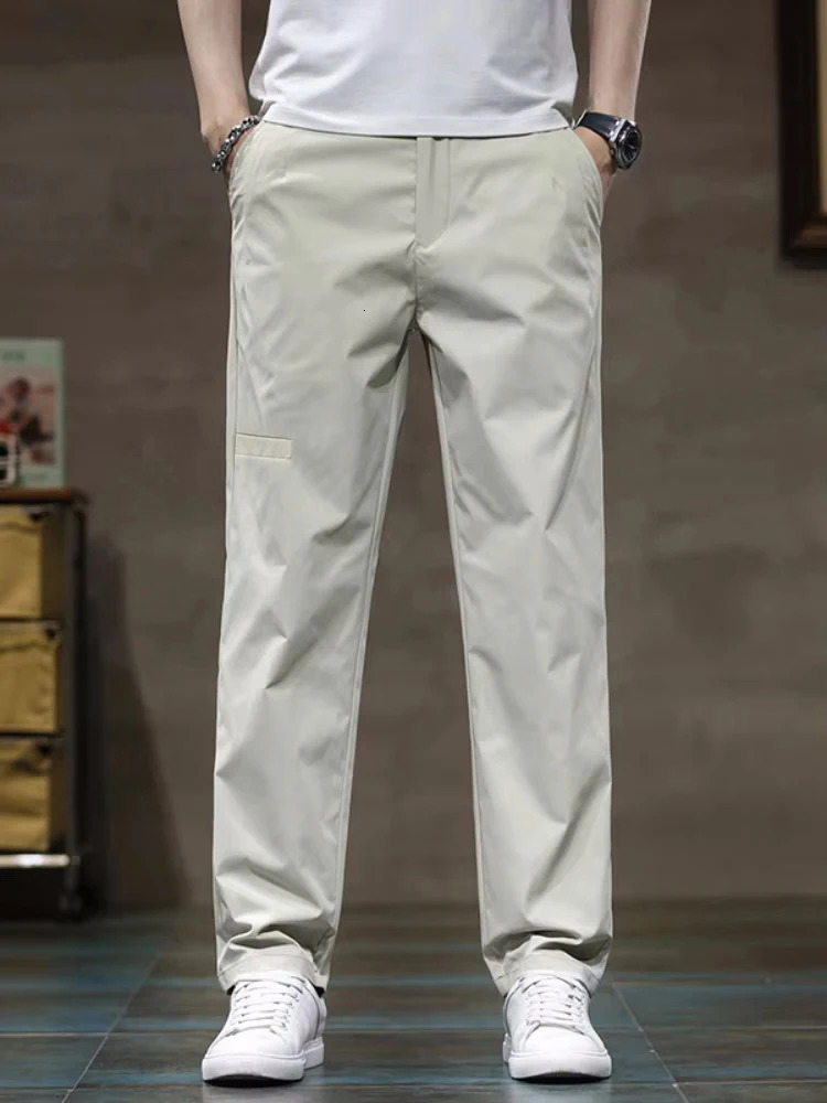 Spring Summer Thin Mens Fashion Casual Pants Loose Straight Ice Silk Quickly Dry Business Trousers Classic Male Clothing Pants 260306