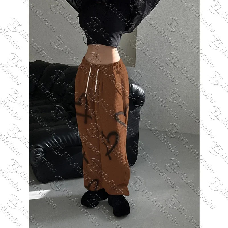 25-26 Summer Autumn Womens Random Heart Print Drawstring Waist Sweatpants Y2k Pants Wide Leg Sweatpants 260304