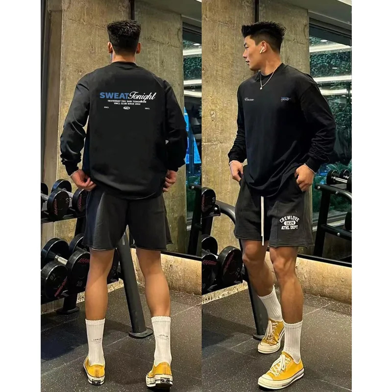 100 Cotton High quality Tshirt Men Autumn Ventilate ONeck Long sleeves Sports Gym Loose Y2k Top clothing 260302