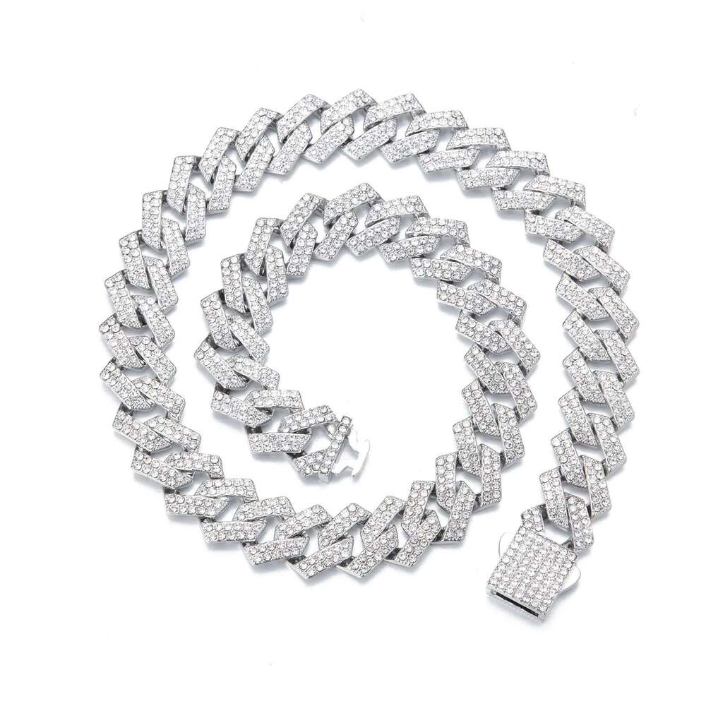 Hip-hop Cuban chain 15mm fashion high-quality alloy rhinestone necklace hip-hop jewelry direct from the factory