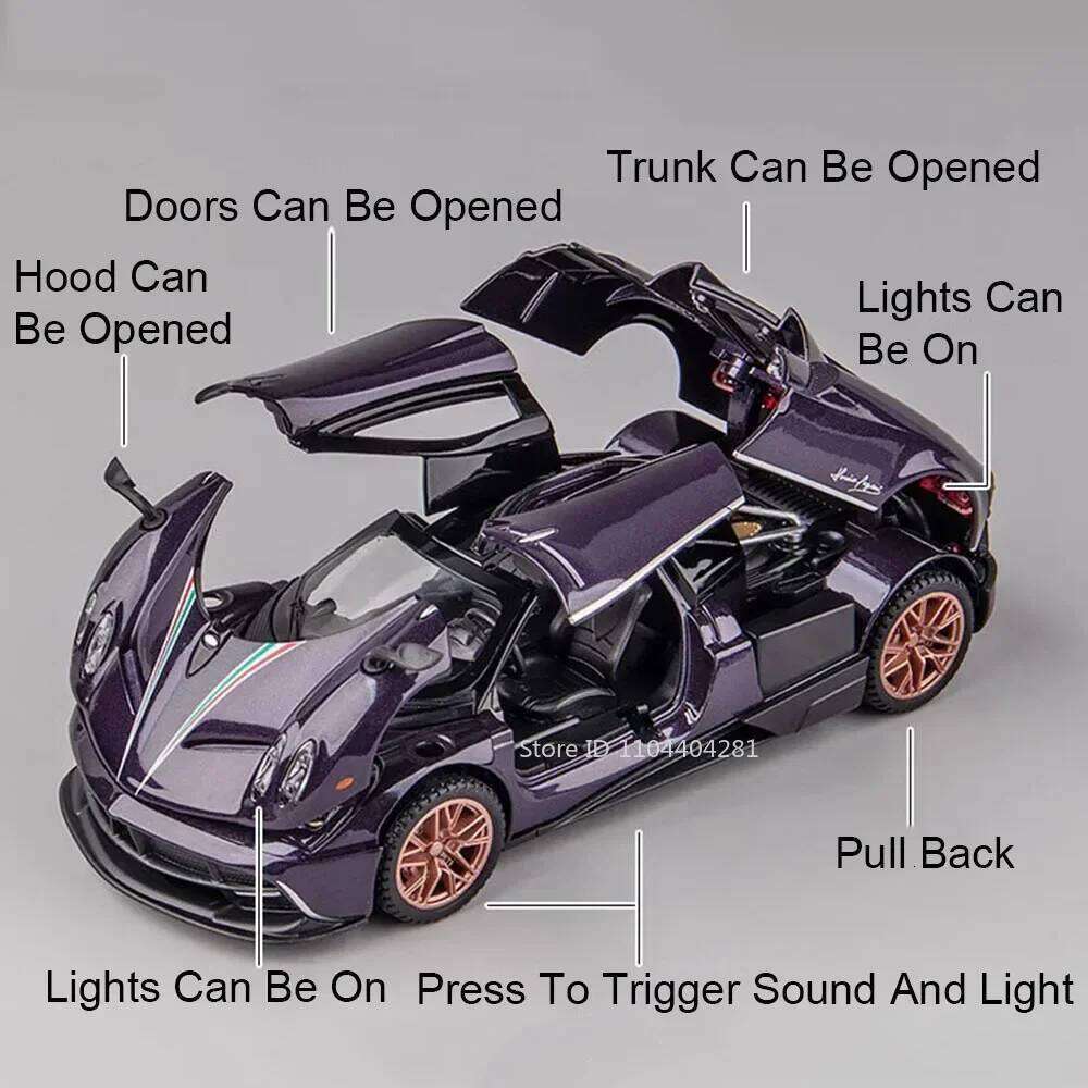 1:32 Pagani Huayra Dinastia BC Alloy Sports Cars Models Diecast Toys Doors Opened Sound Light Pull Back Vehices Children's Gifts Z260306