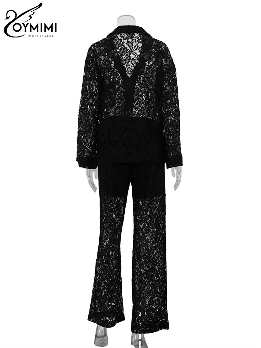 Oymimi Summer Pink Perspective Sets Womens 2 Piece Casual Long Sleeve Button Shirts And High Waist Straight Trousers Female 260306