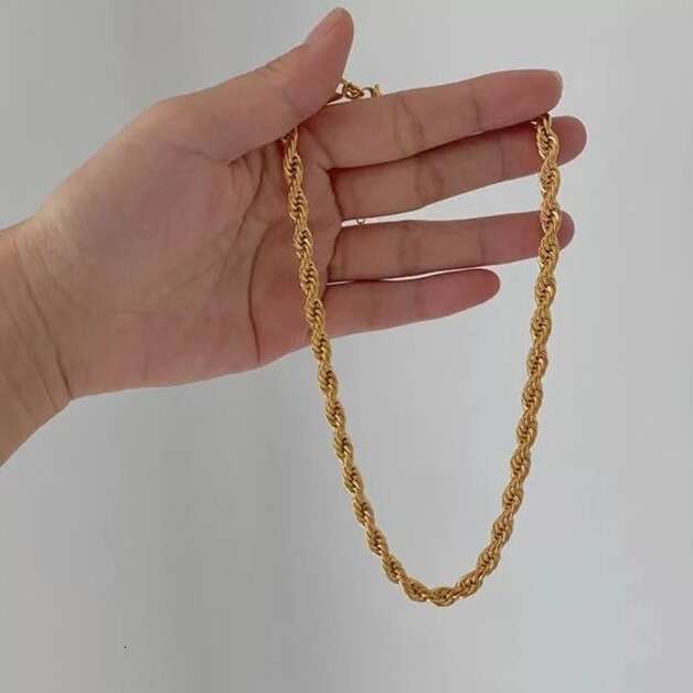 Cuba New High-Quality Braided Chain Men's Necklace Niche Minimalist Style Unisex Hip-Hop Titanium Steel 18K Real Gold Plating