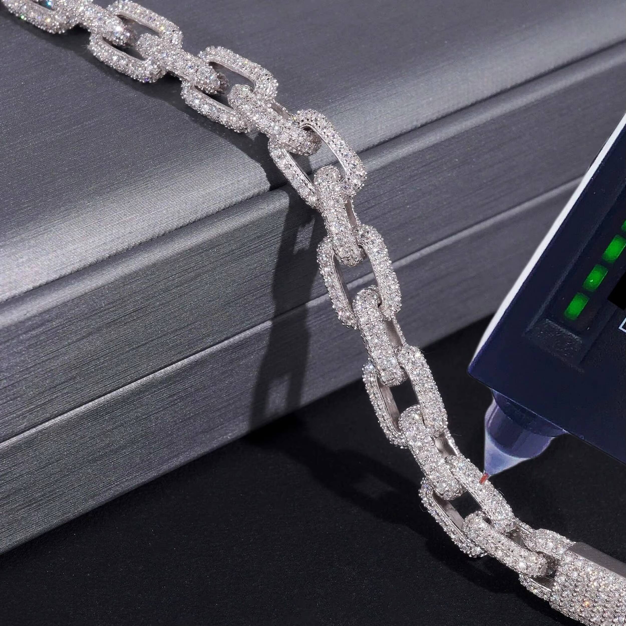 Daily Hip-hop Accessories Iced Square Chain 925 Silver Moissanite Cuban Chain Bracelet Necklace 82mm Rollo