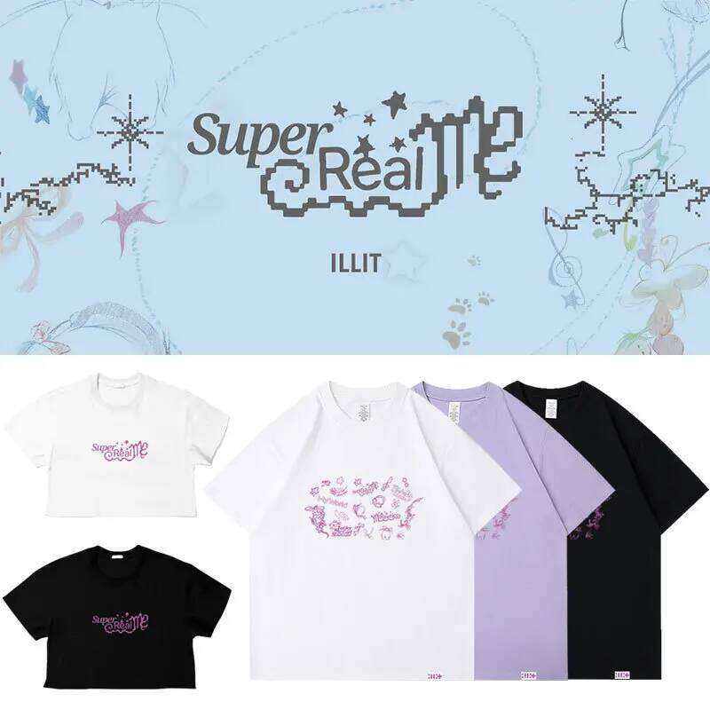 KPOP ILLIT SUPER REAL ME Album Oversized T Shirt Women Men YUNAH MINJU MOKA WONHEE IROHA 100% Cotton Short Sleeve Graphic Tees XJ260306