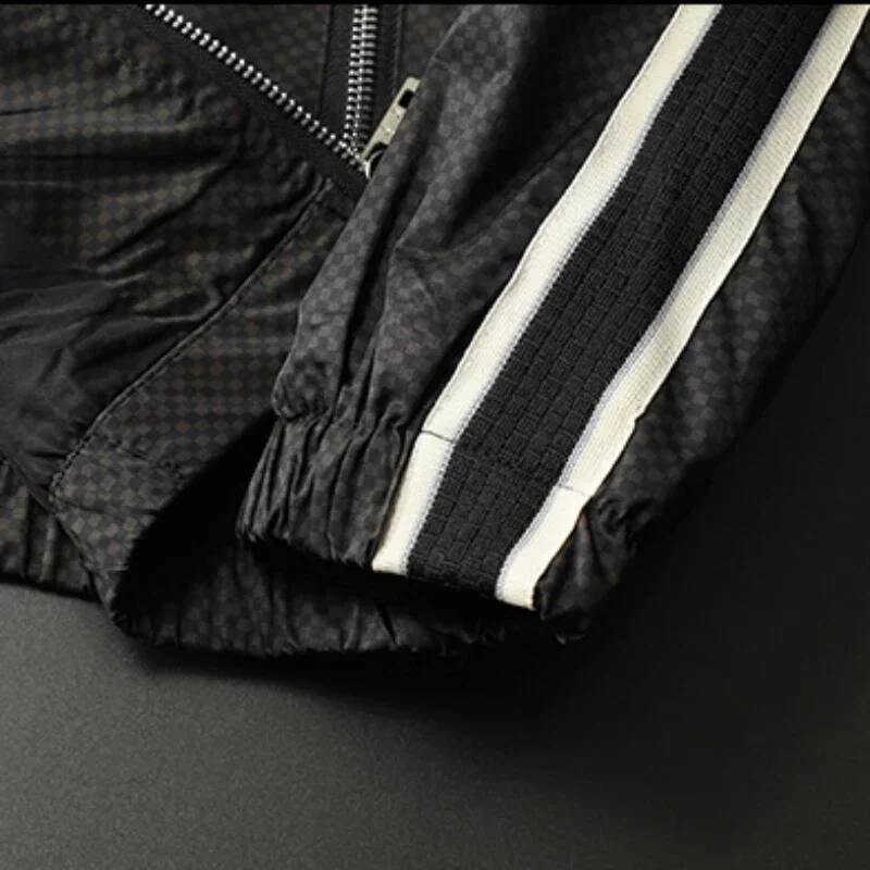 Minglu Hooded Spring Zipper Men's Jackets Luxury Plaid Printed Solid Color Long Sleeve Man Outerwear Autumn Male Coats