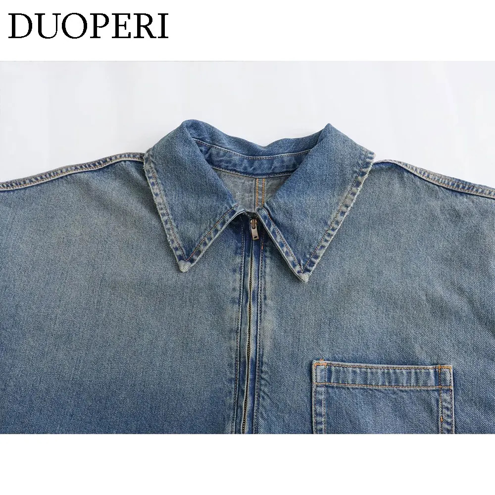 DUOPERI Women Fashion Solid Denim Dress Long Sleeves Female Chic Lady Casual Loose Short Dress 260306